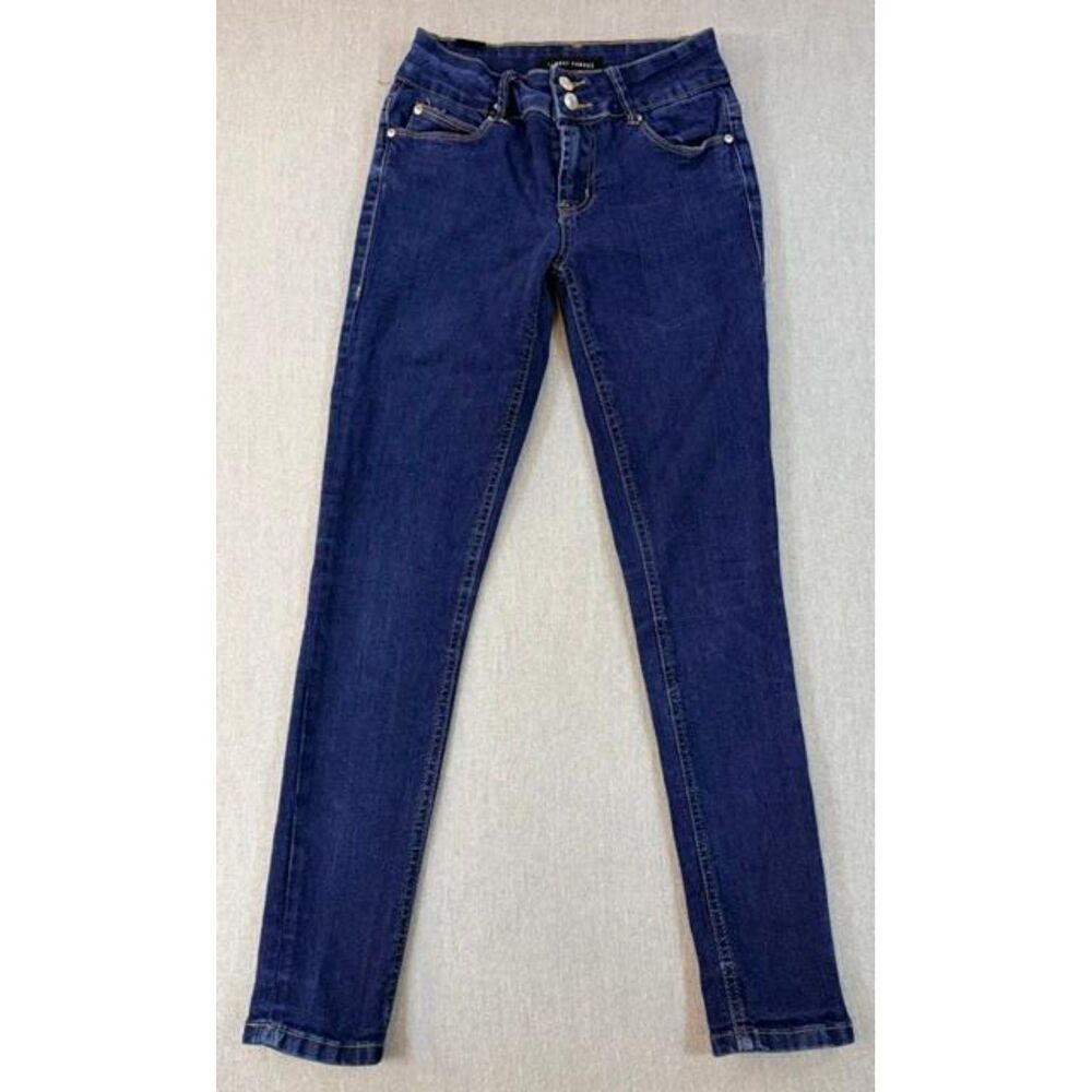 Almost Famous Womens or Jr Double Button High Rise Super Skinny Jeans 3 Dark